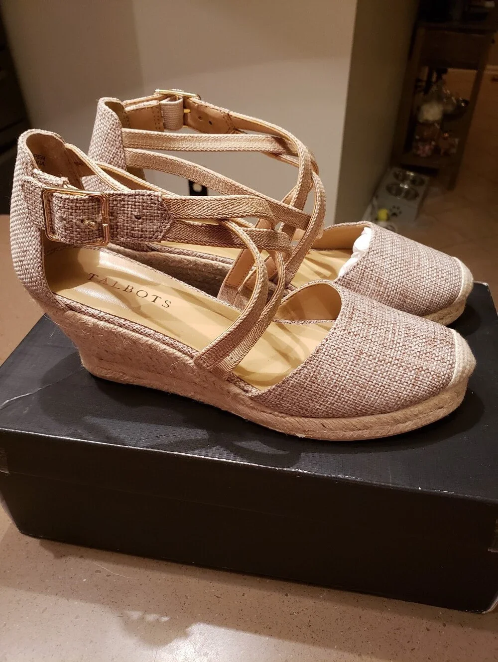 Natural Strappy Wedge Shoes
